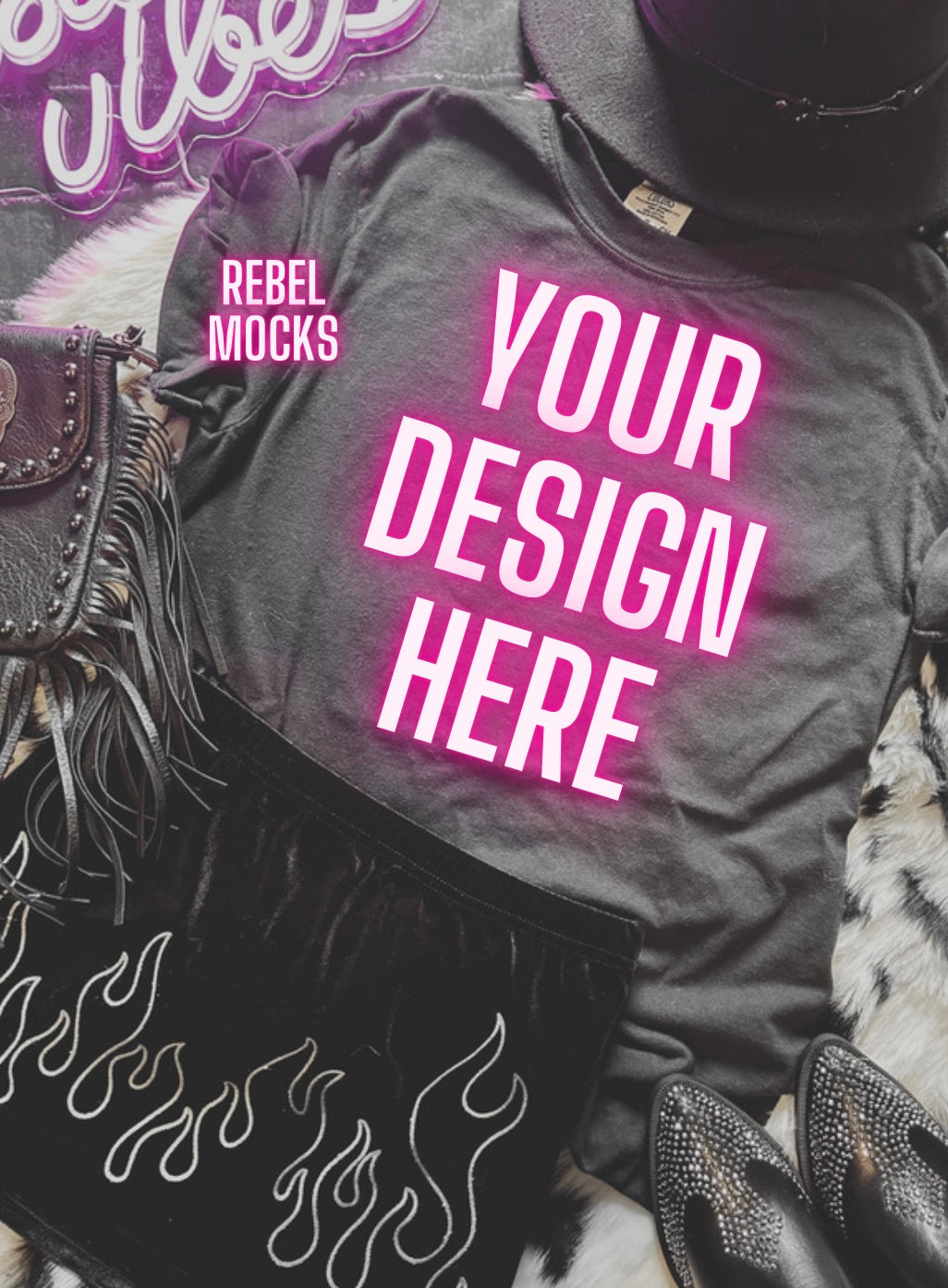 Black Tee and Shorts Mock Up Trendy Edgy Vibes Flat Lay 2 mocks