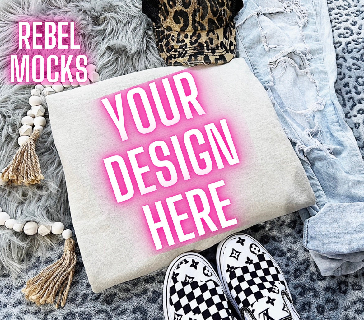 Gildan sand Flat Lay Mock UP Neutral Vibes