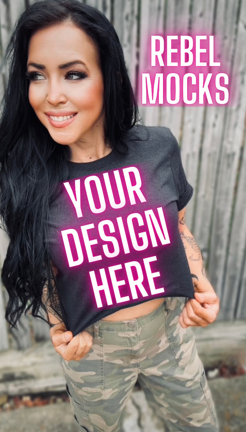 Dark Heather Tee Model Mock Up Edgy Vibes