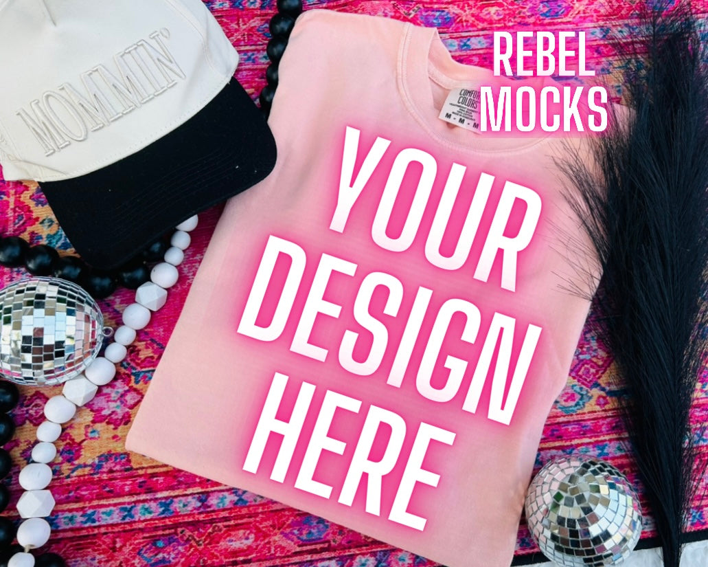 Comfort Colors peach Trendy Mock Up Flat Lay