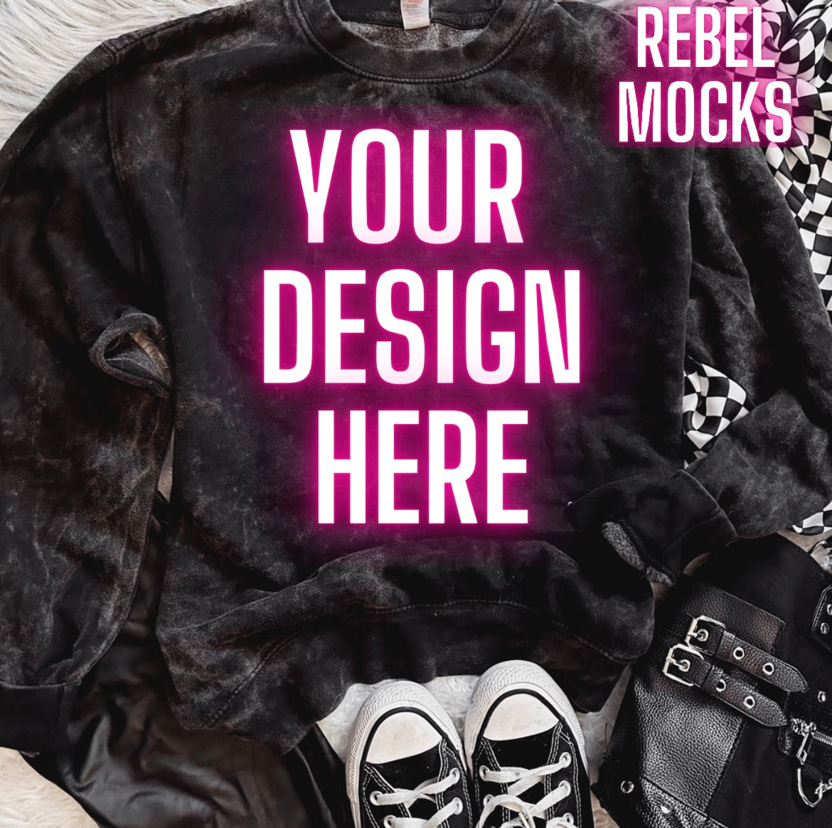 Mineral Wash Crew Neck Trendy Mock Up flat Lay