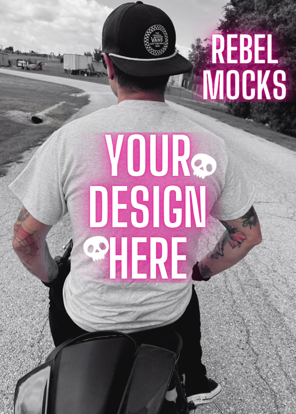 MOTO Mens ash Tee Edgy Trendy Mock Up