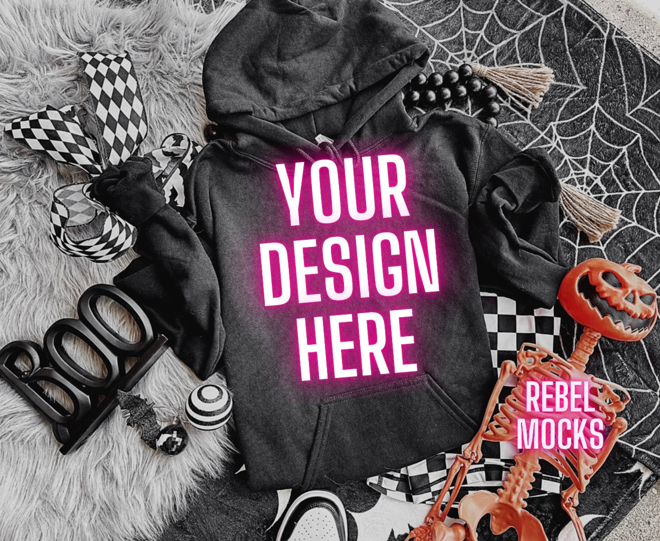 Spooky Black Hoodie Edgy Flat Lay Mock UP