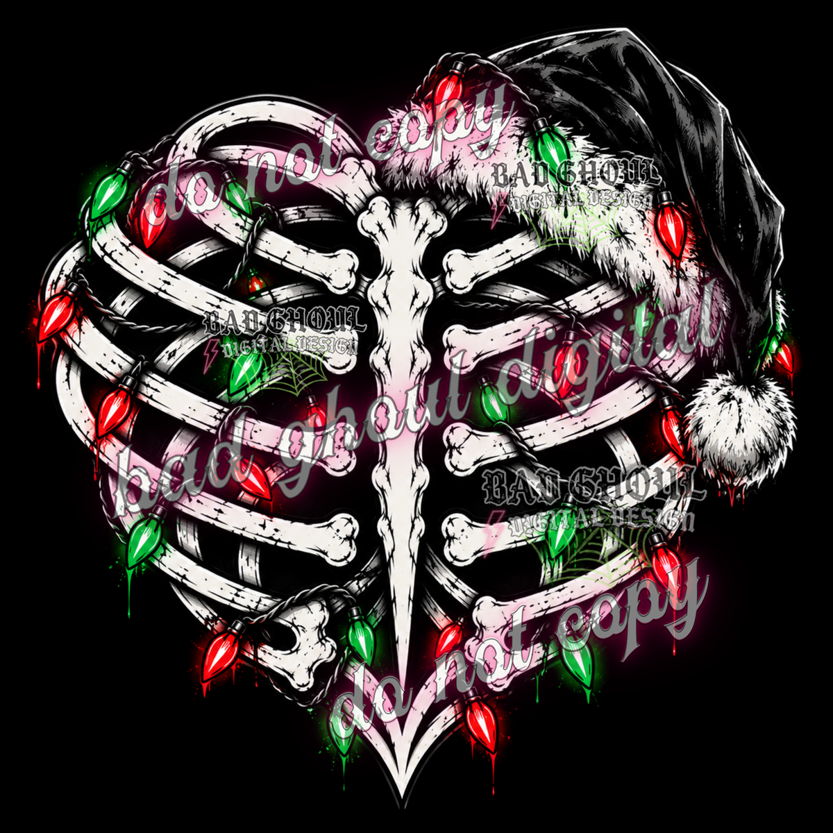 Christmas Skellie Heart | PNG DOWNLOAD BLACK FAB ONLY