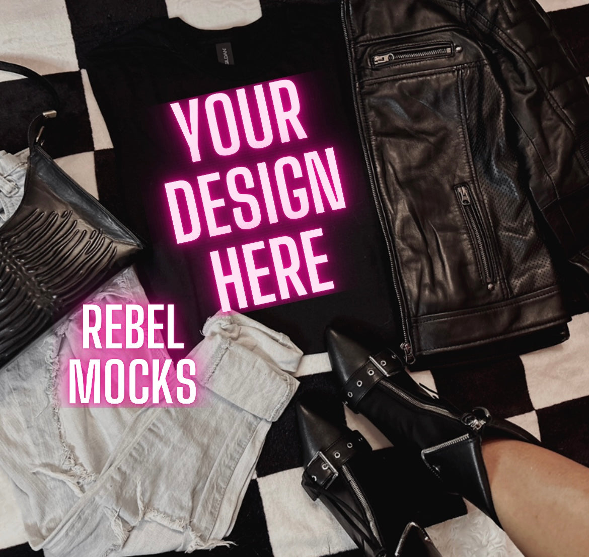 Black Tee Alternative Flat Lay Mock Up