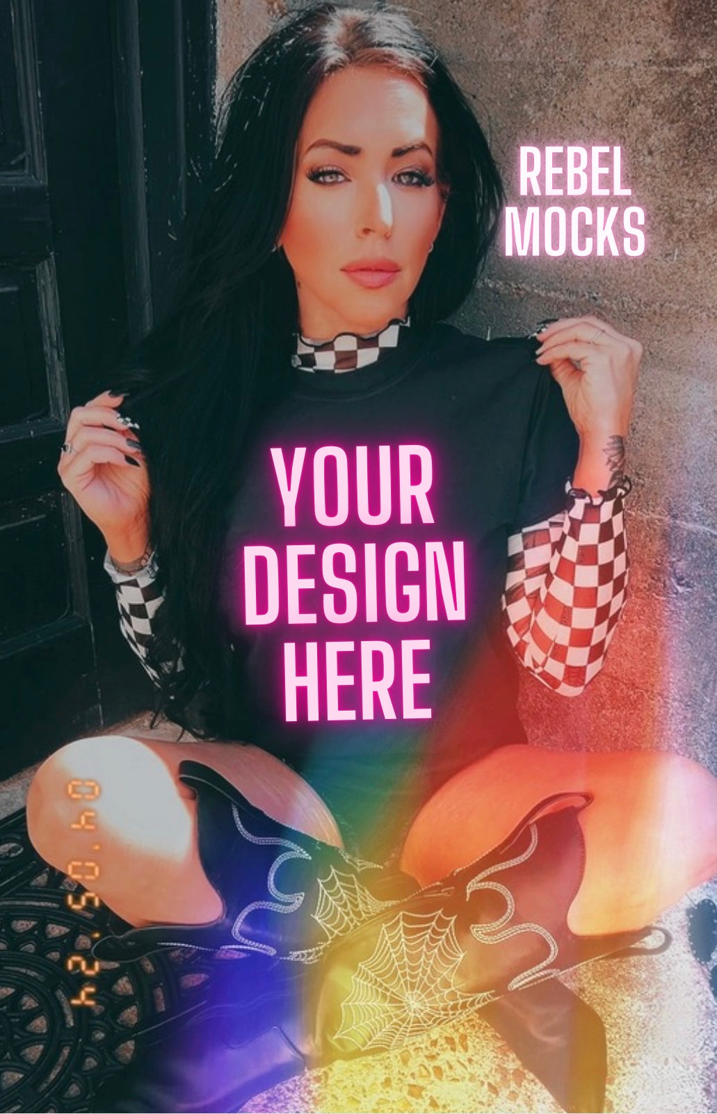Grunge Effect IRL Black Tee Mock Up