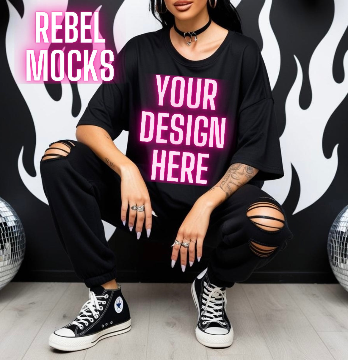 Black Oversized Tee & Jogger Edgy Trendy Model Mock Up