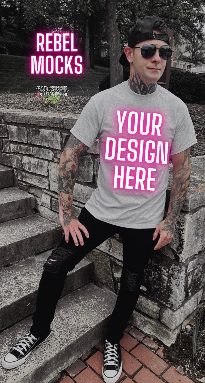 Men’s Ash Tee Model Mock up IRL Alternative Edgy