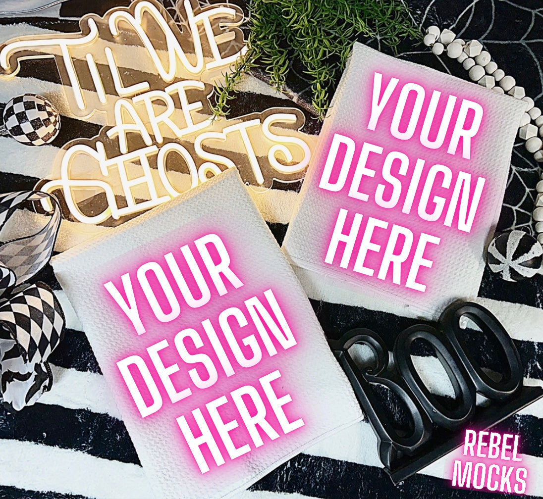 Spooky Tea Towel Flat Lay Mock Up TRENDING