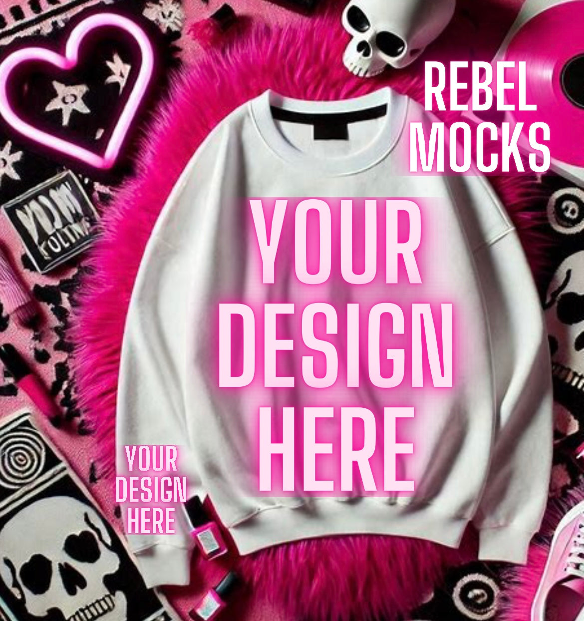 White Crew Neck Sweatshirt Alternative Flat Lay Mock Up