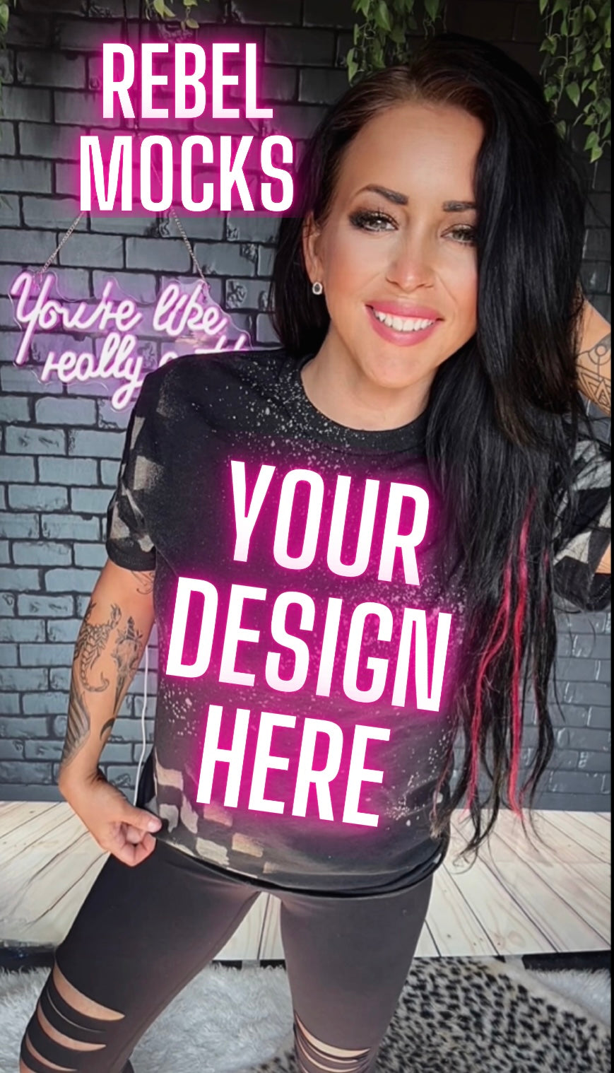 Black Checkered Acid Wash Tee IRL Model Mock Up TRENDING VIBES