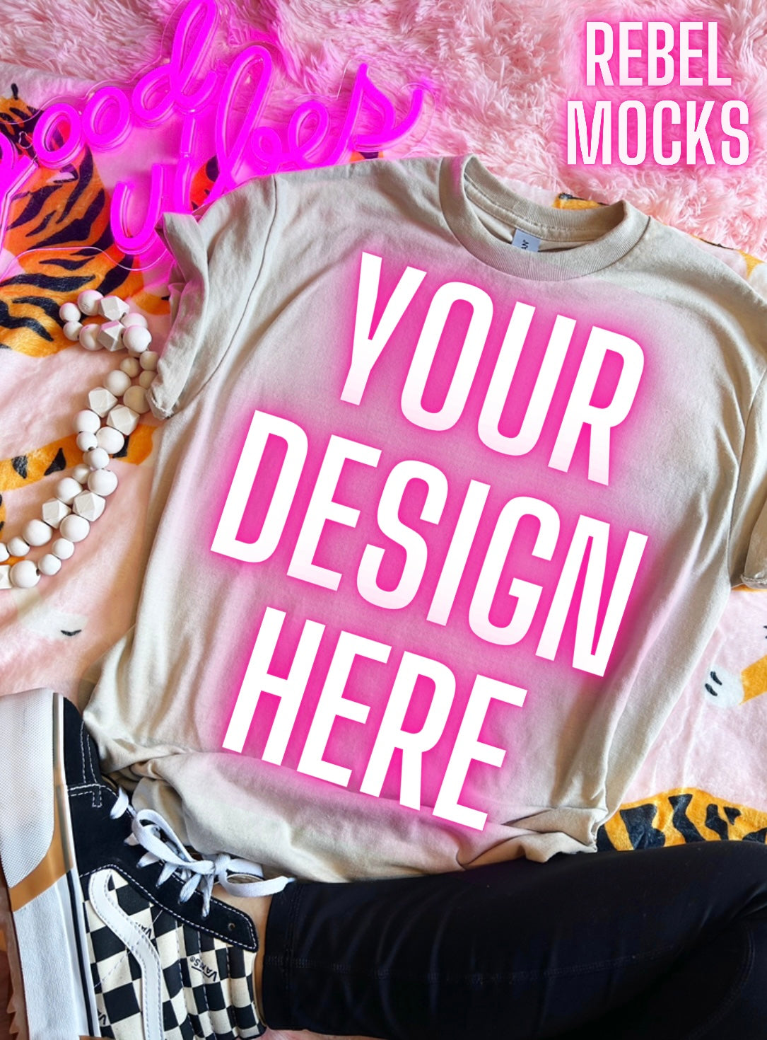 Sand Trendy Flat Lay Tee Mock Up