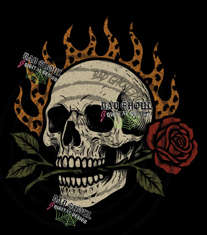 Skull & Roses PNG DOWNLOAD Black Fabric Only
