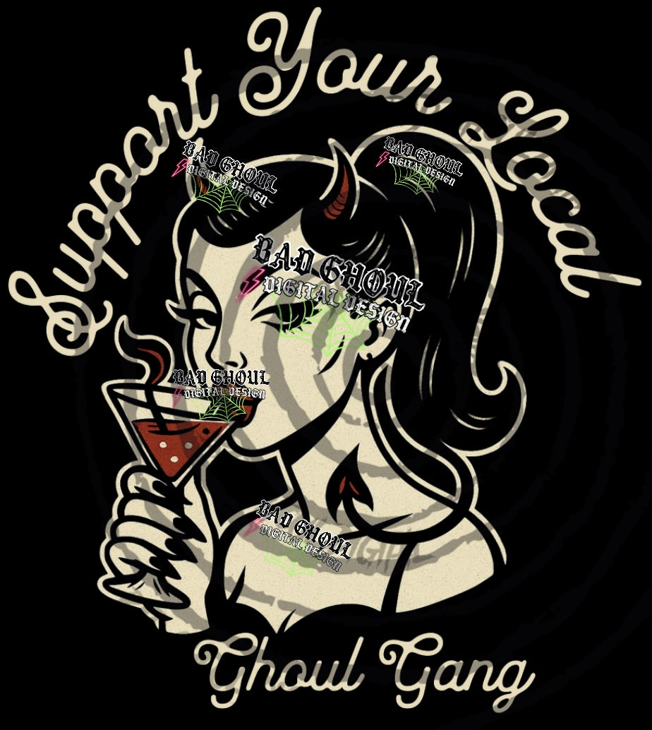 Support Your Local Ghoul Gang Black Fabric PNG DOWNLOAD