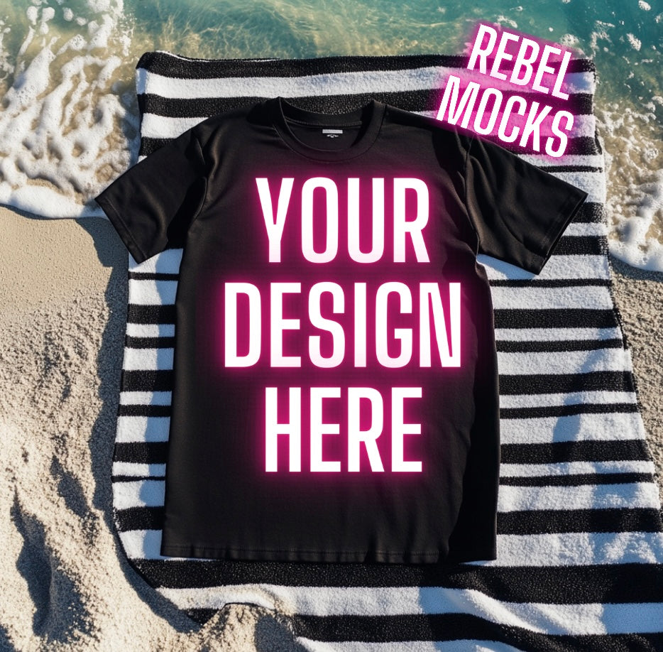 Black Tee Goth Alt Beach flat lay Mock Up