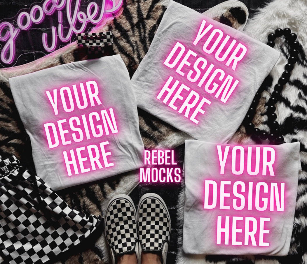 White Tee Mock Up Trendy Edgy Vibes Flat Lay collage