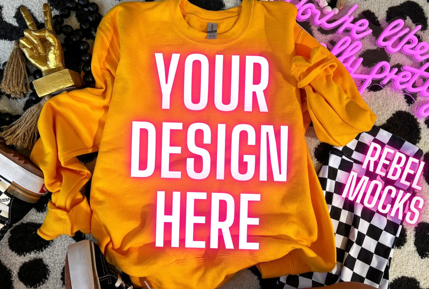 Gildan Gold Crew Neck Flat Lay Mock Up TRENDING