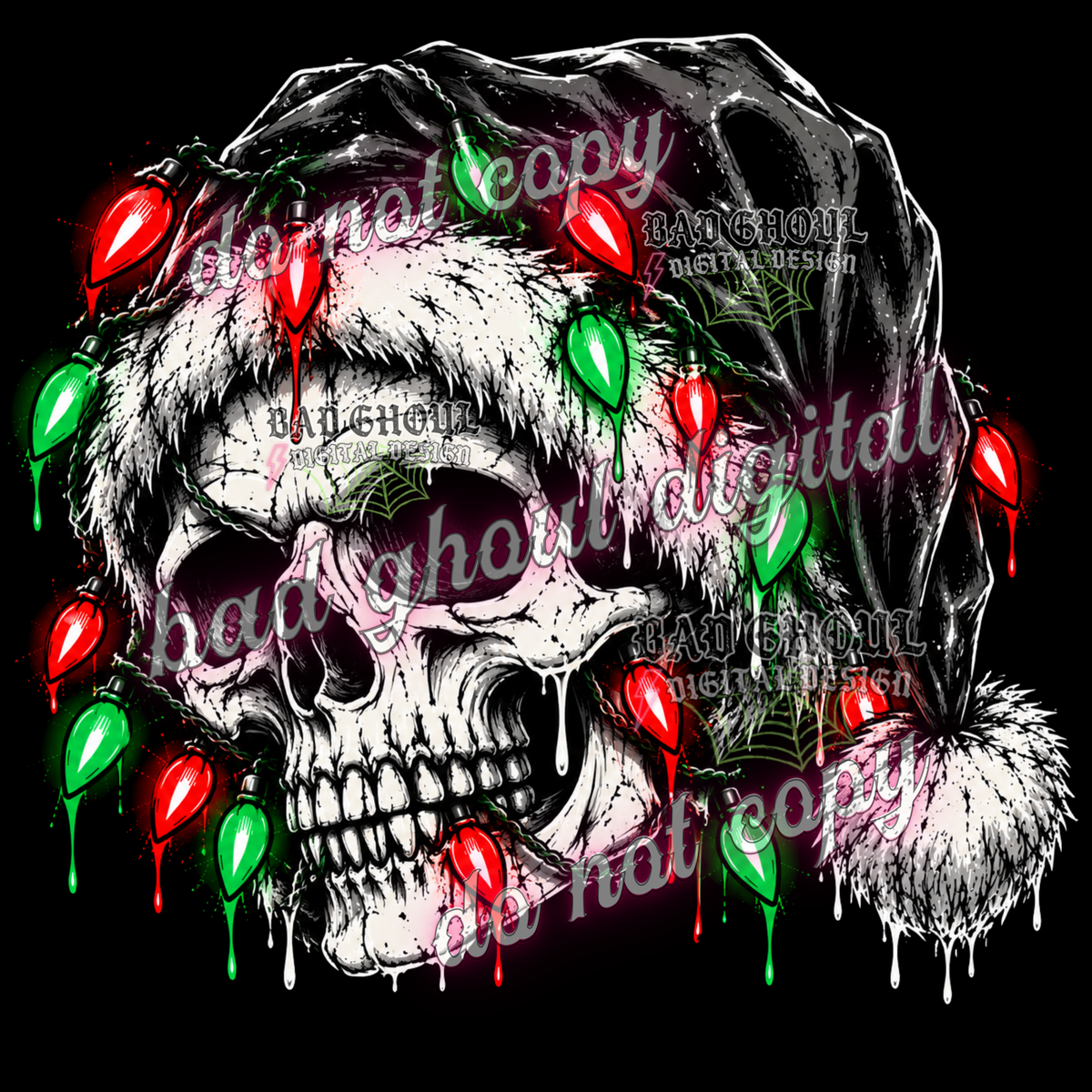 Christmas Skellie Santa | PNG DOWNLOAD BLACK FAB ONLY