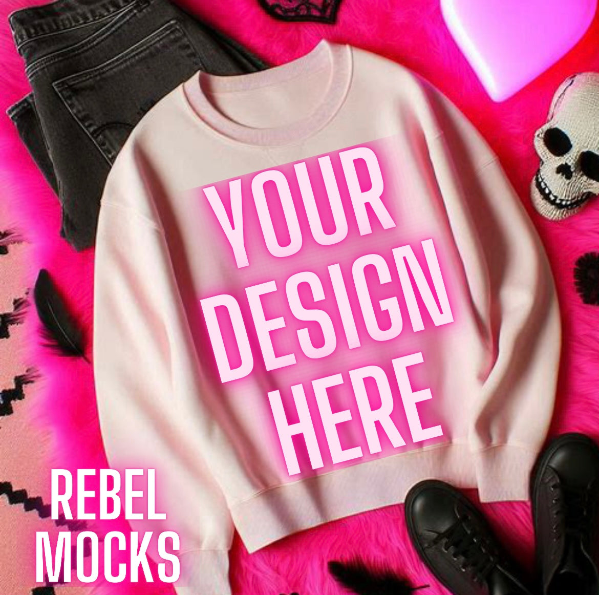 Blush Pink Crew Neck Sweatshirt Alternative Flat Lay Mock Up