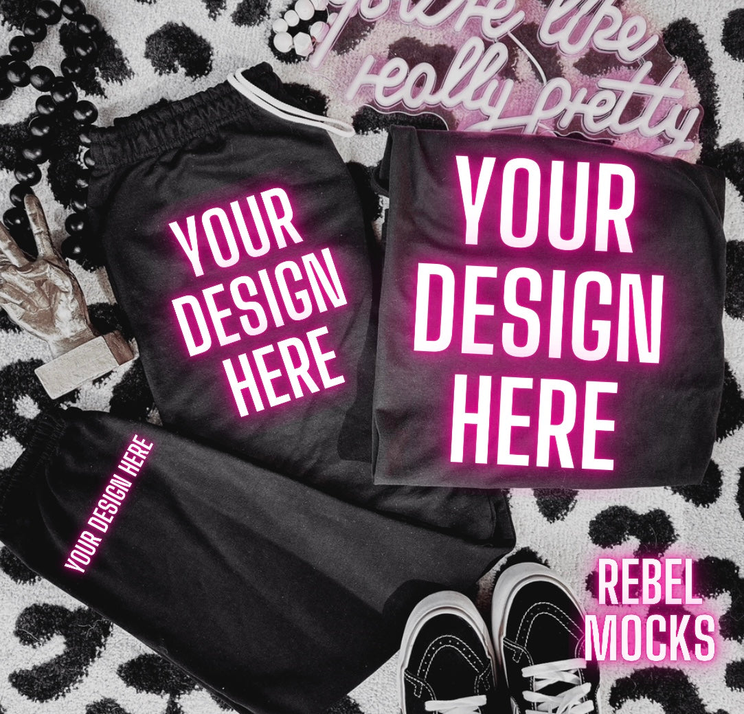 Black Sweatset Gildan FLAT Mock Up TRENDING