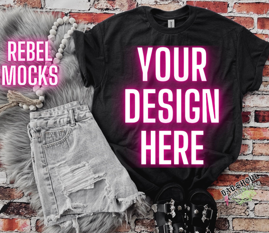 Black Tee Flat Lay Mock Up trendy