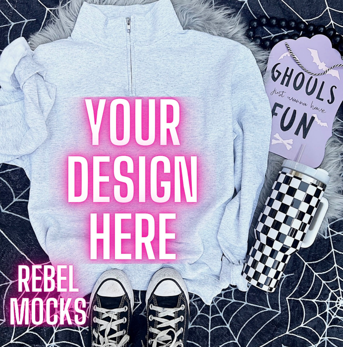 Jerzee 1/4 Zip Ash Sweatshirt Mock Up Flat Lay