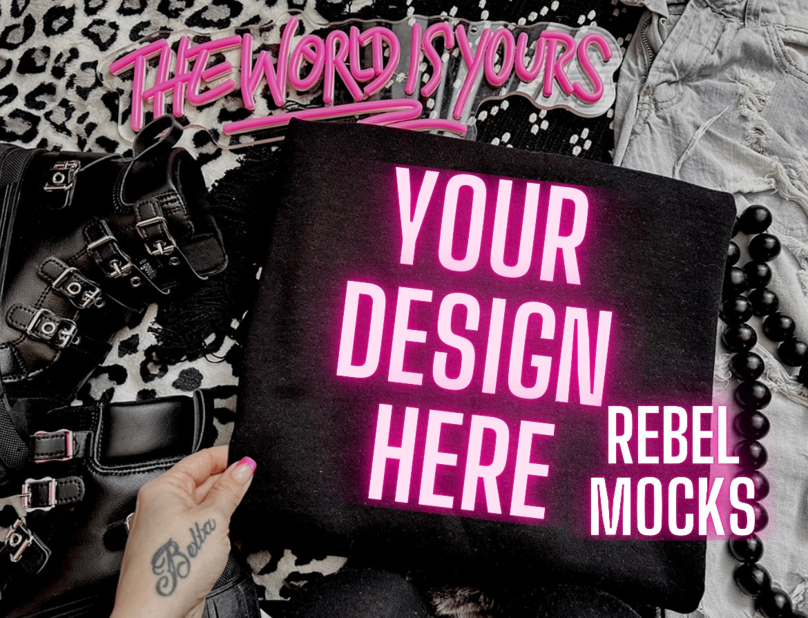 Black Edgy Alt Trendy Mock Up flat Lay