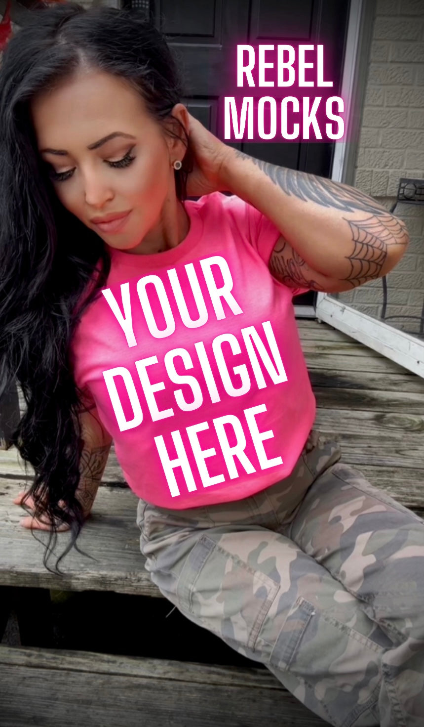 Neon Pink Tee Model Mock Up Edgy Vibes