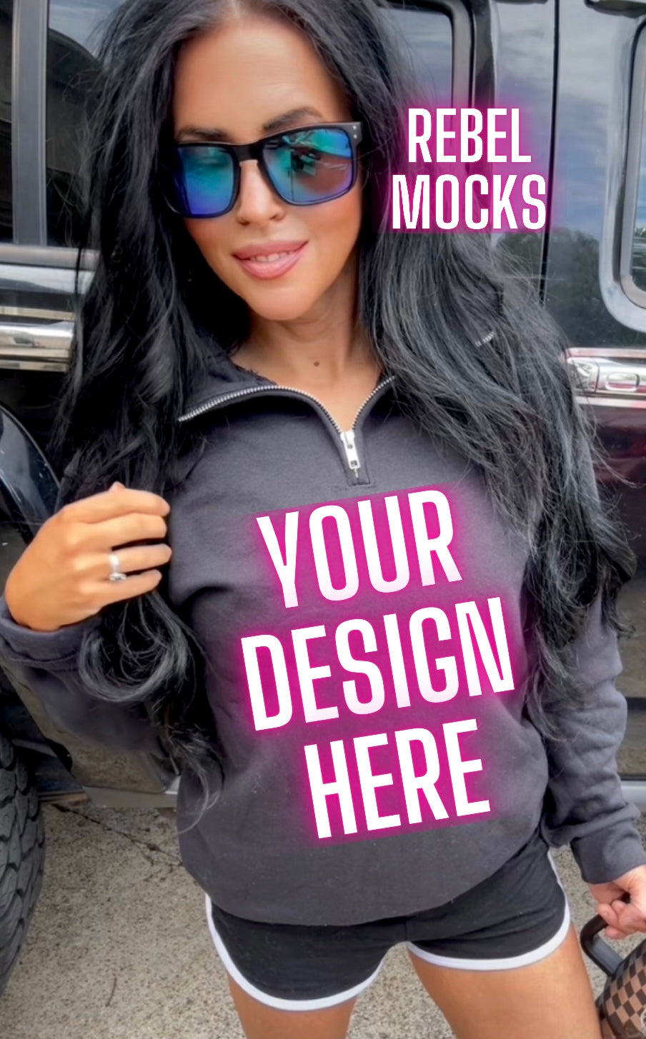 Jerzee Black 1/4 Zip Sweatshirt Model Mock Up