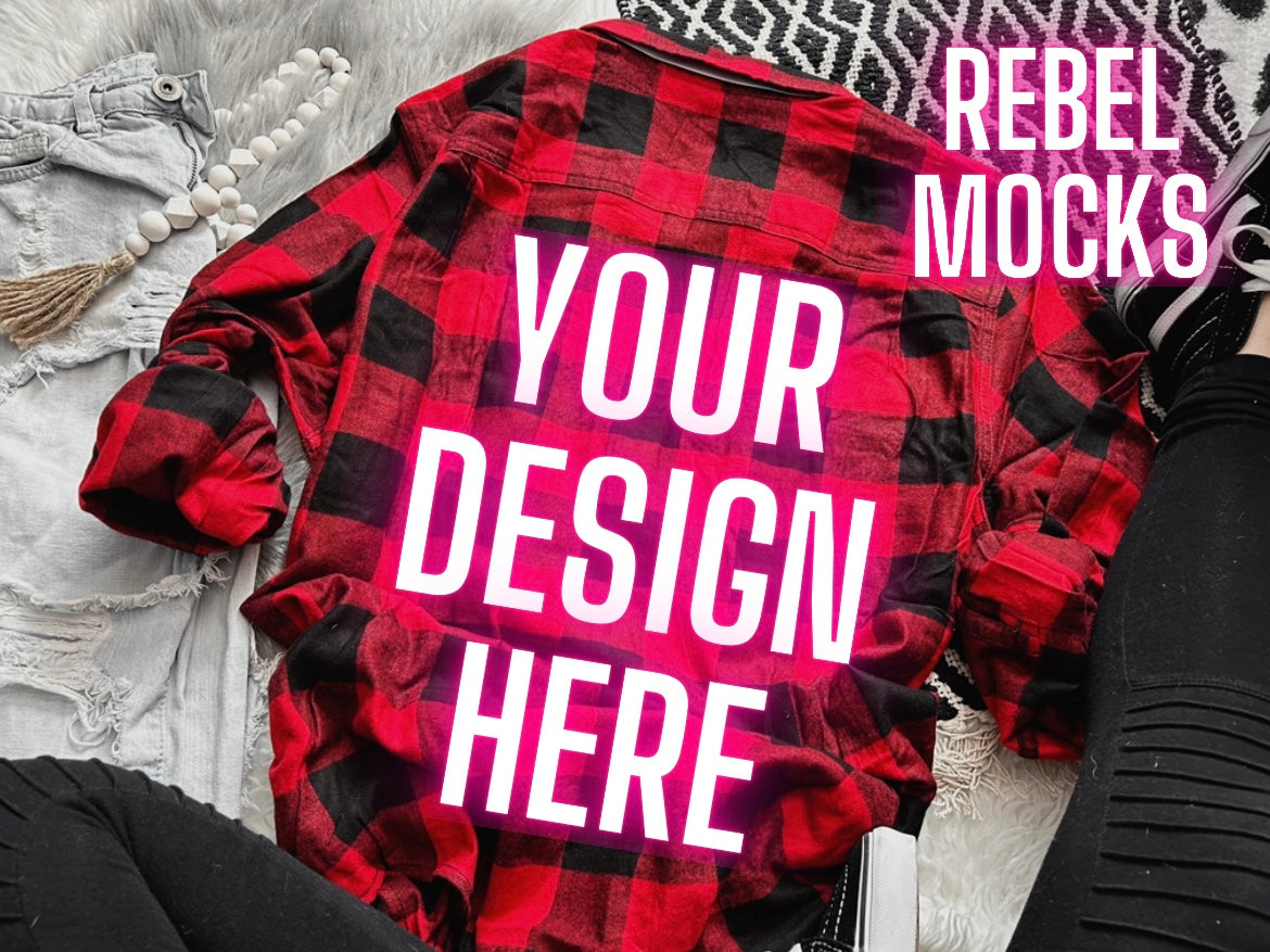 George Brand Red and Black Flannel Flat Lay Mock UP