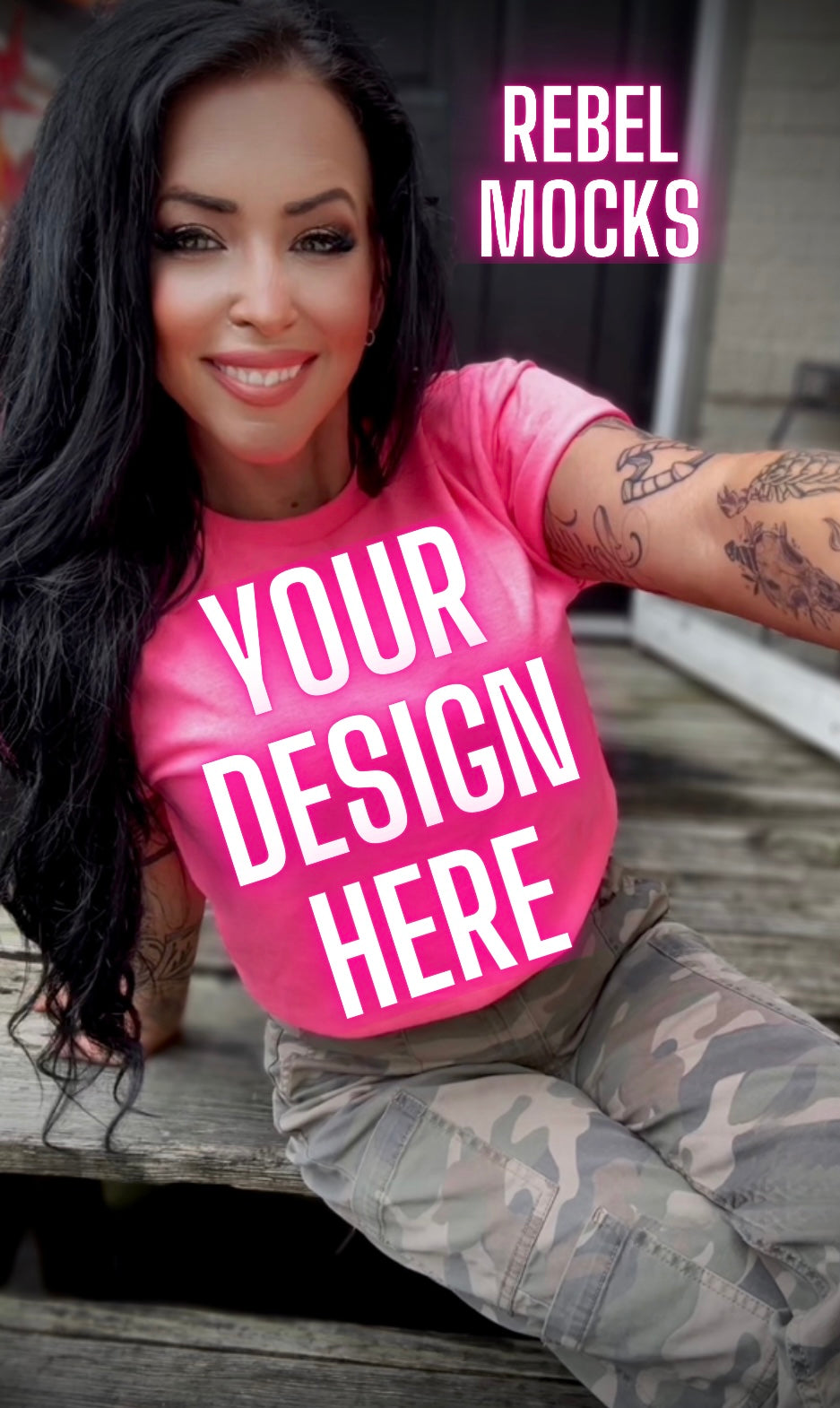 Neon Pink Tee Model Mock Up Edgy Vibes