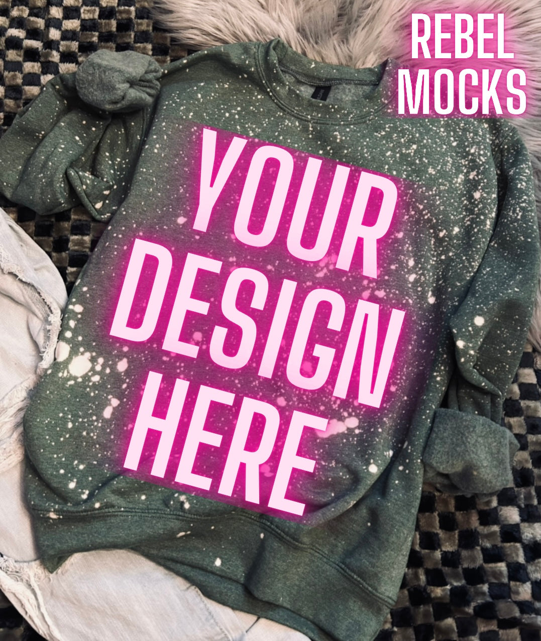 Heather green crew neck Sweatshirt Trendy Mock Up