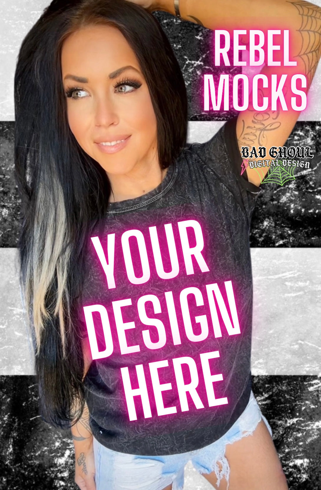 Mineral Wash Model Mock Trendy Background Tee IRL Mock Up