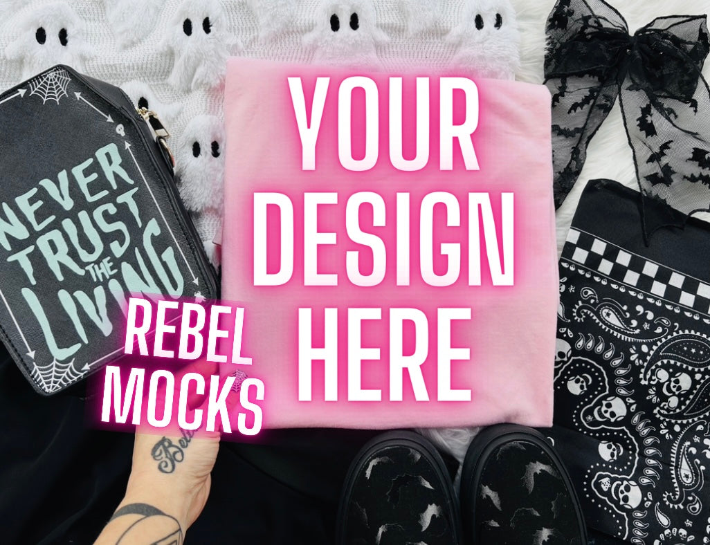 Light Pink Tee Edgy Alt Flat Lay Checkered Mock up