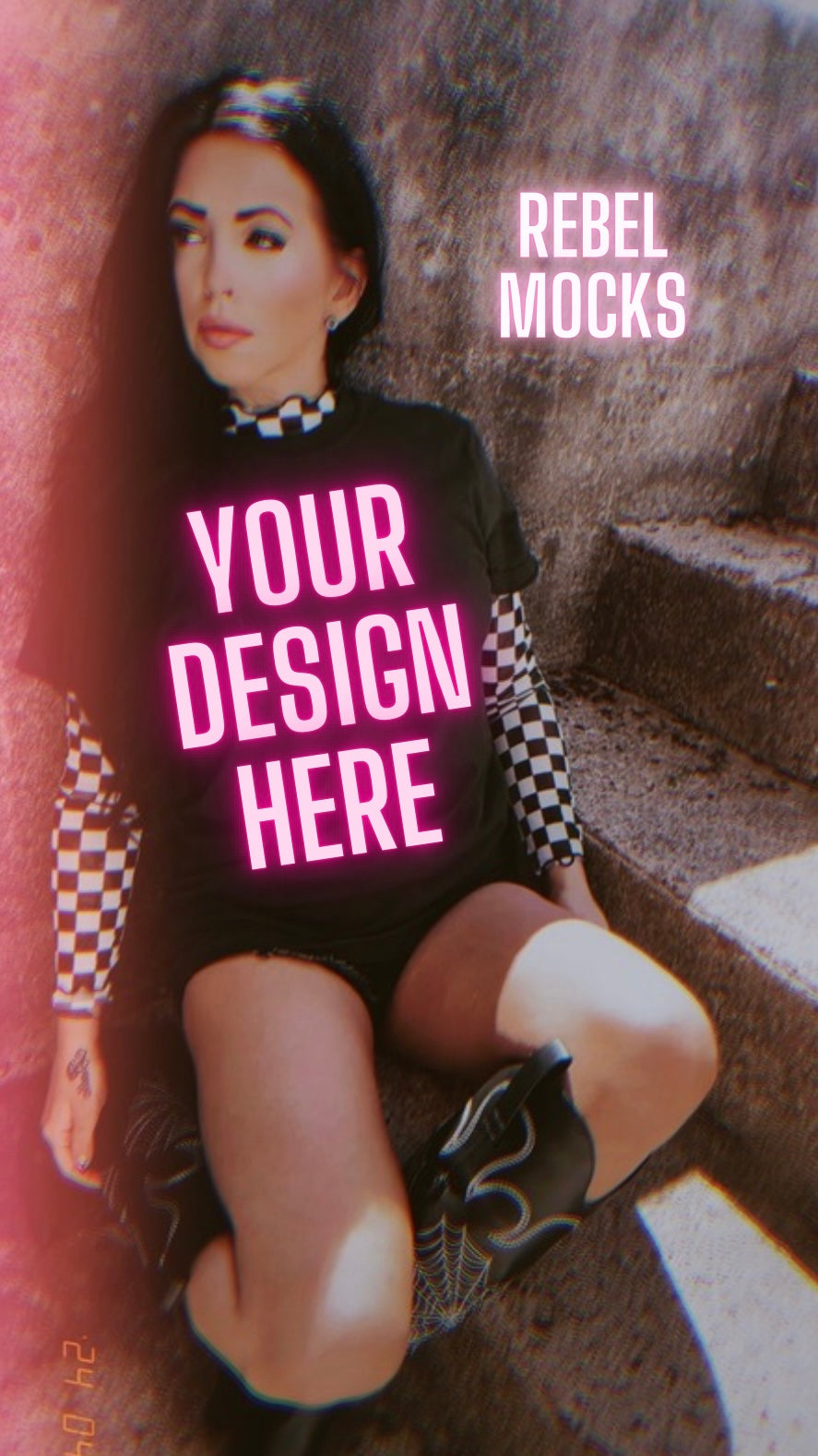 Grunge Effect IRL Black Tee Mock Up Bundle 3 Mocks