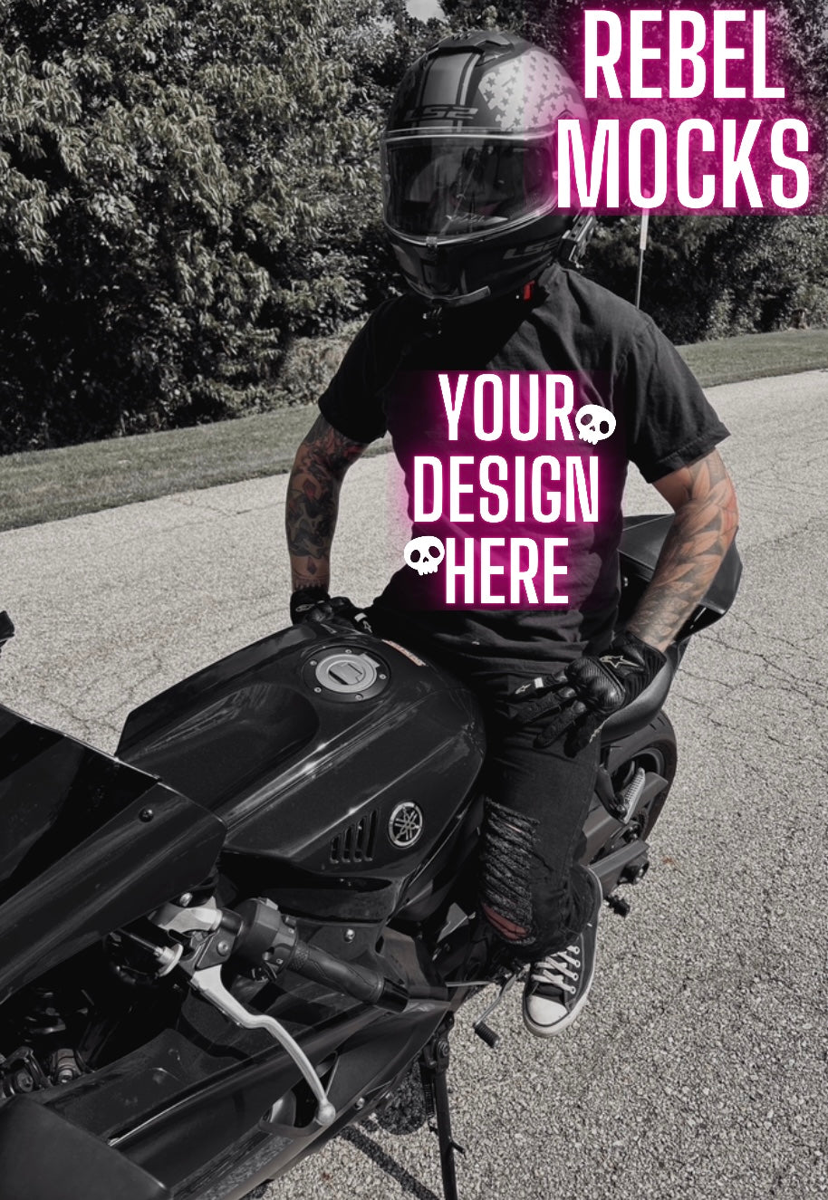 MOTO Mens Black Tee Edgy Trendy Mock Up