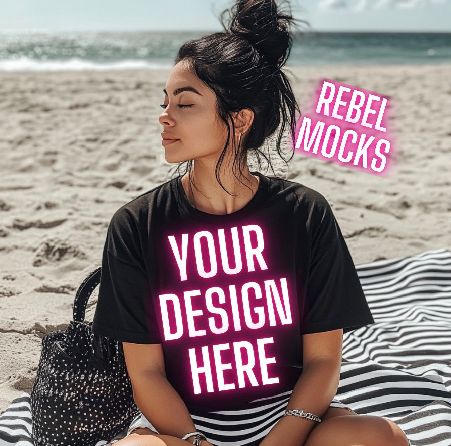 Black Tee Beachy Alt Vibez Model Mock Up