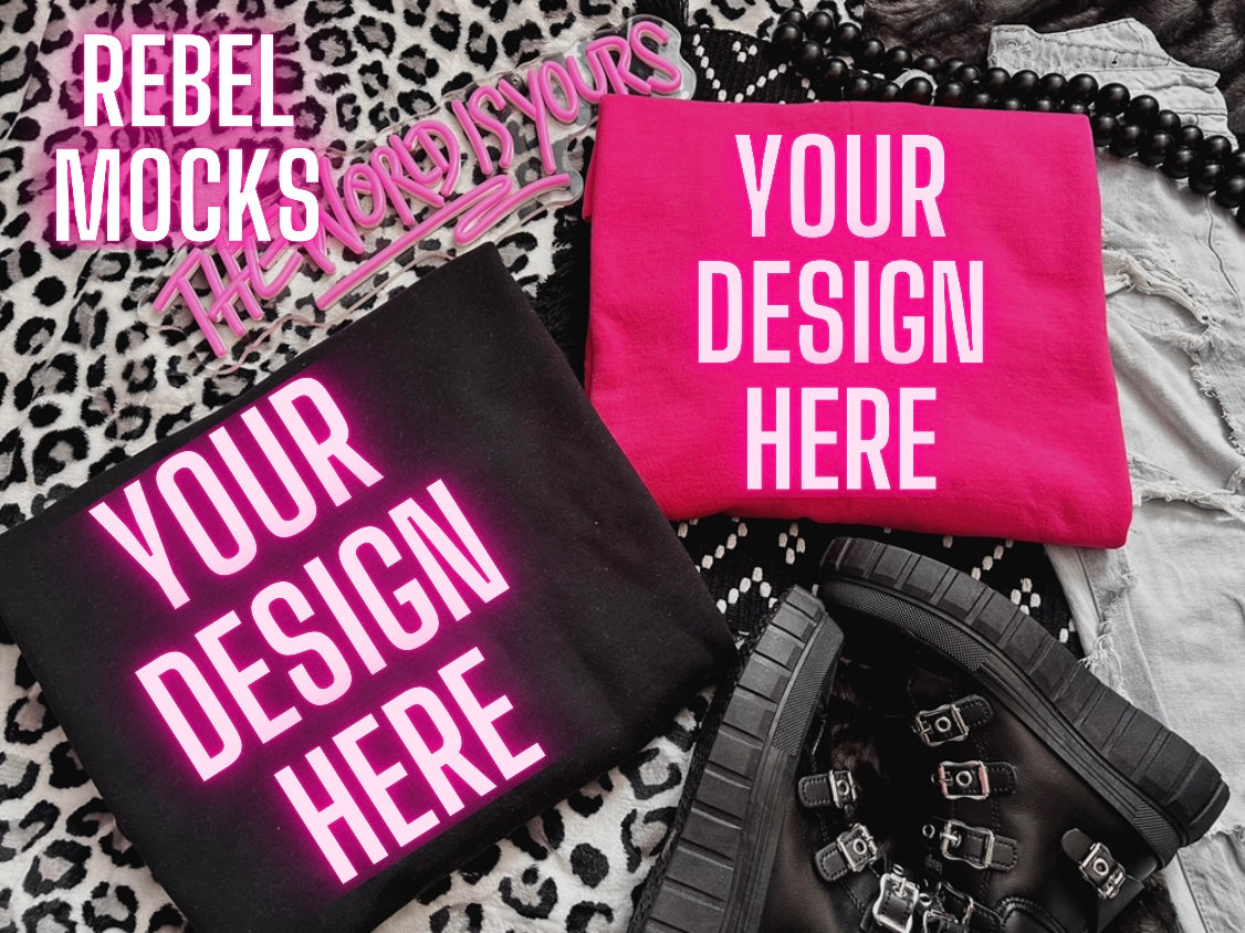 heliconia and Black Edgy Alt Trendy Mock Up flat Lay