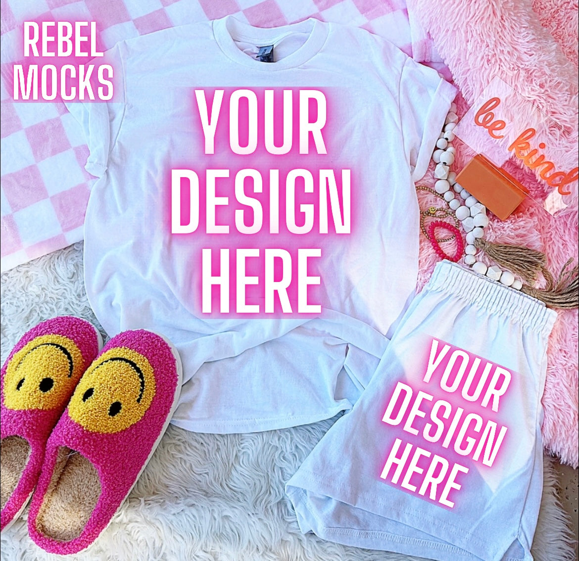 White Tee Happy Vibes TRENDING Flat Lay Mock up