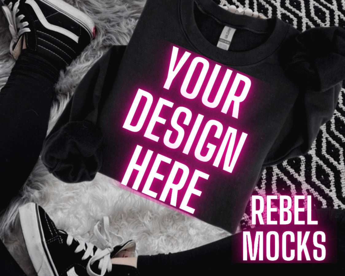 Black Sweatshirt Flat Lay Mock Up TRENDING