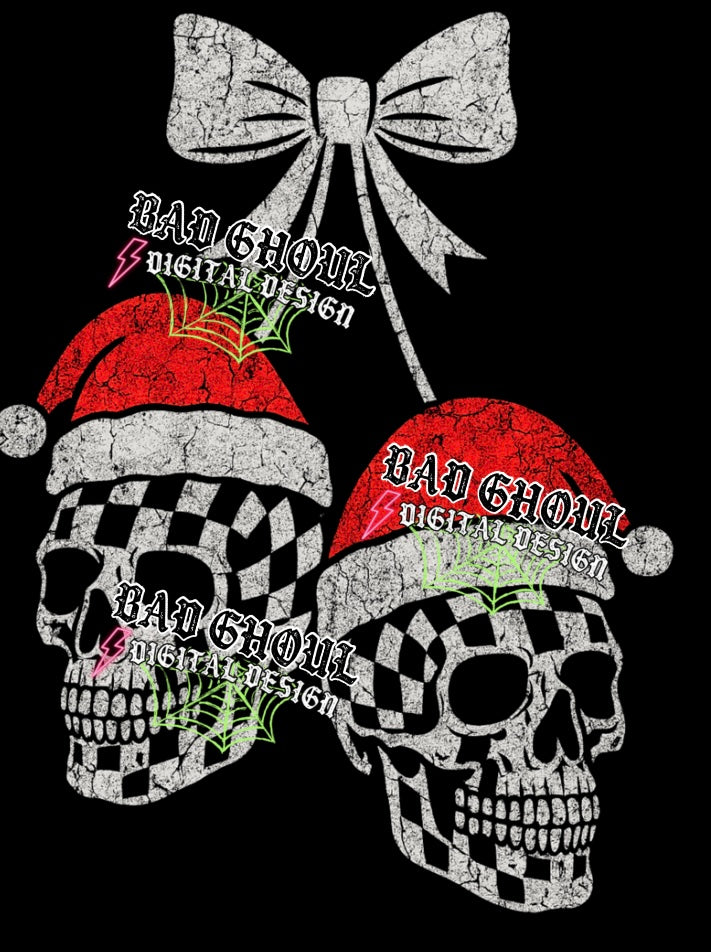 Santa Skelly Cherries PNG DOWNLOAD Black Fabric Only