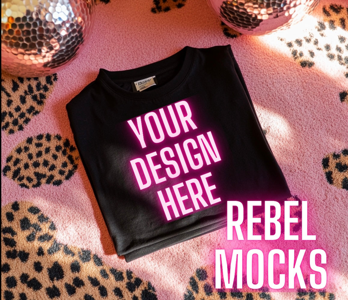 Black Tee Trendy Flat Lay Mock Up