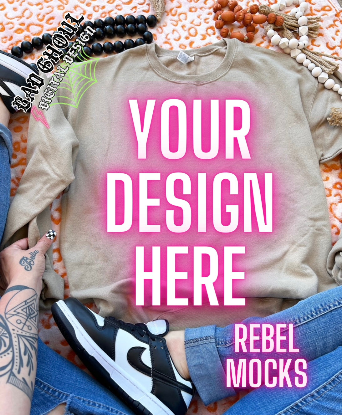 Jerzee Kahki Crew Neck Sweatshirt Boho Vibes TRENDING Flat Lay Mock up