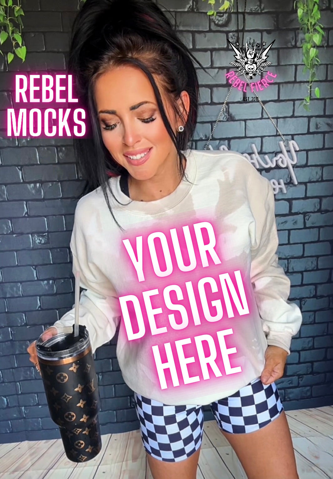 Acid Wash Sand Crewneck Sweatshirt IRL Model Mock Up TRENDY Clean Vibes