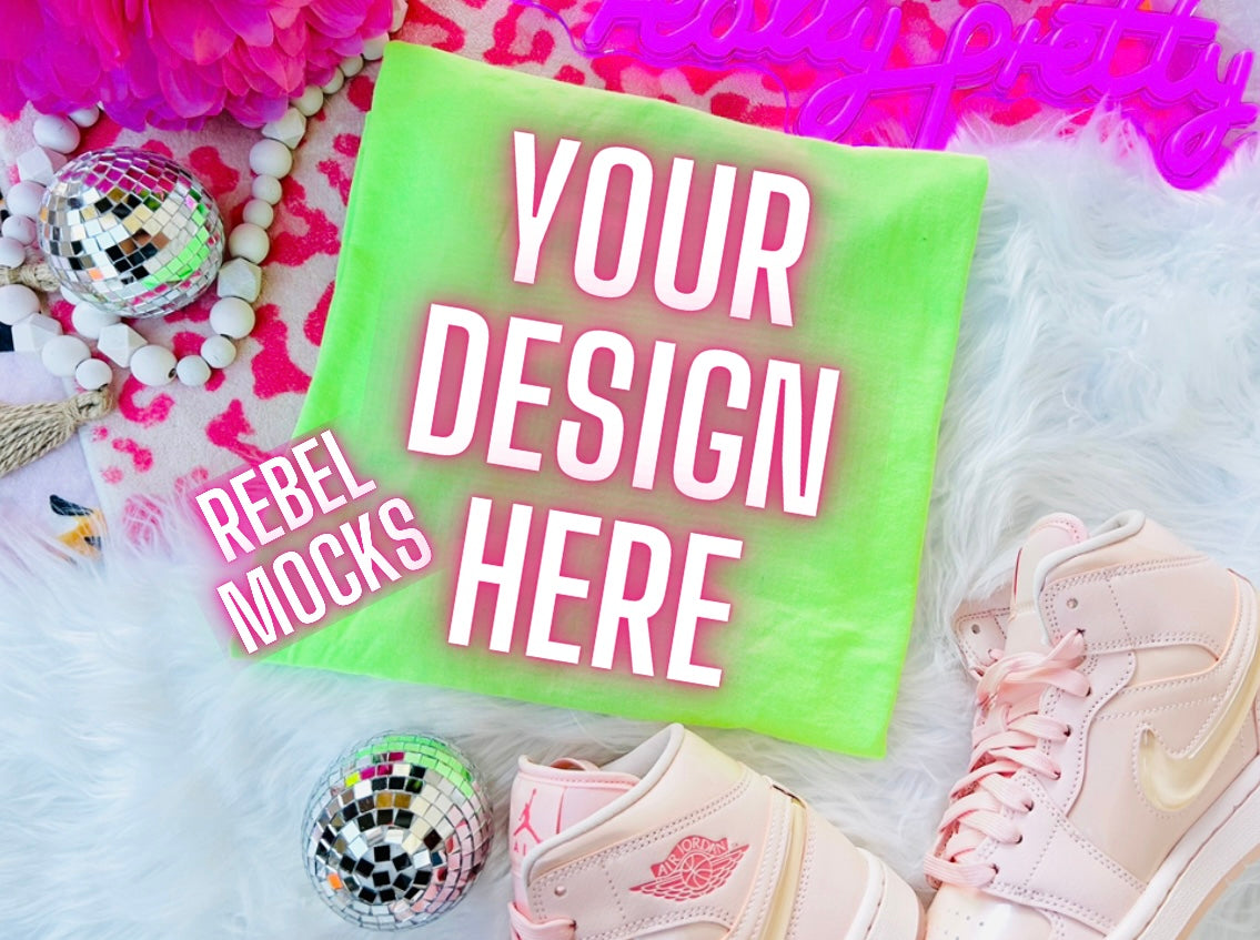 Neon Green Trending Mock Up Flat Lay