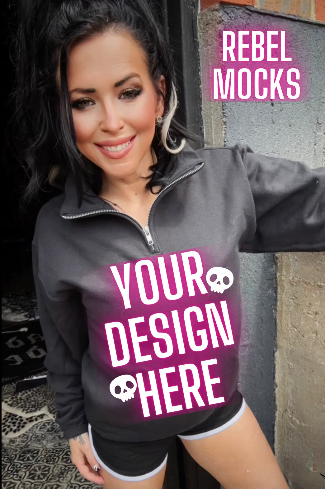 Black half zip Model Mock Edgy alt Vibes Mock Up