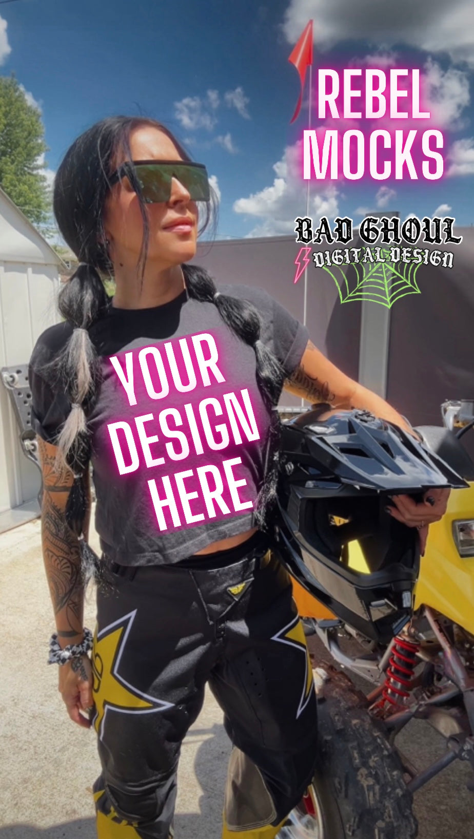 Moto Black Mid Crop Model Mock Up