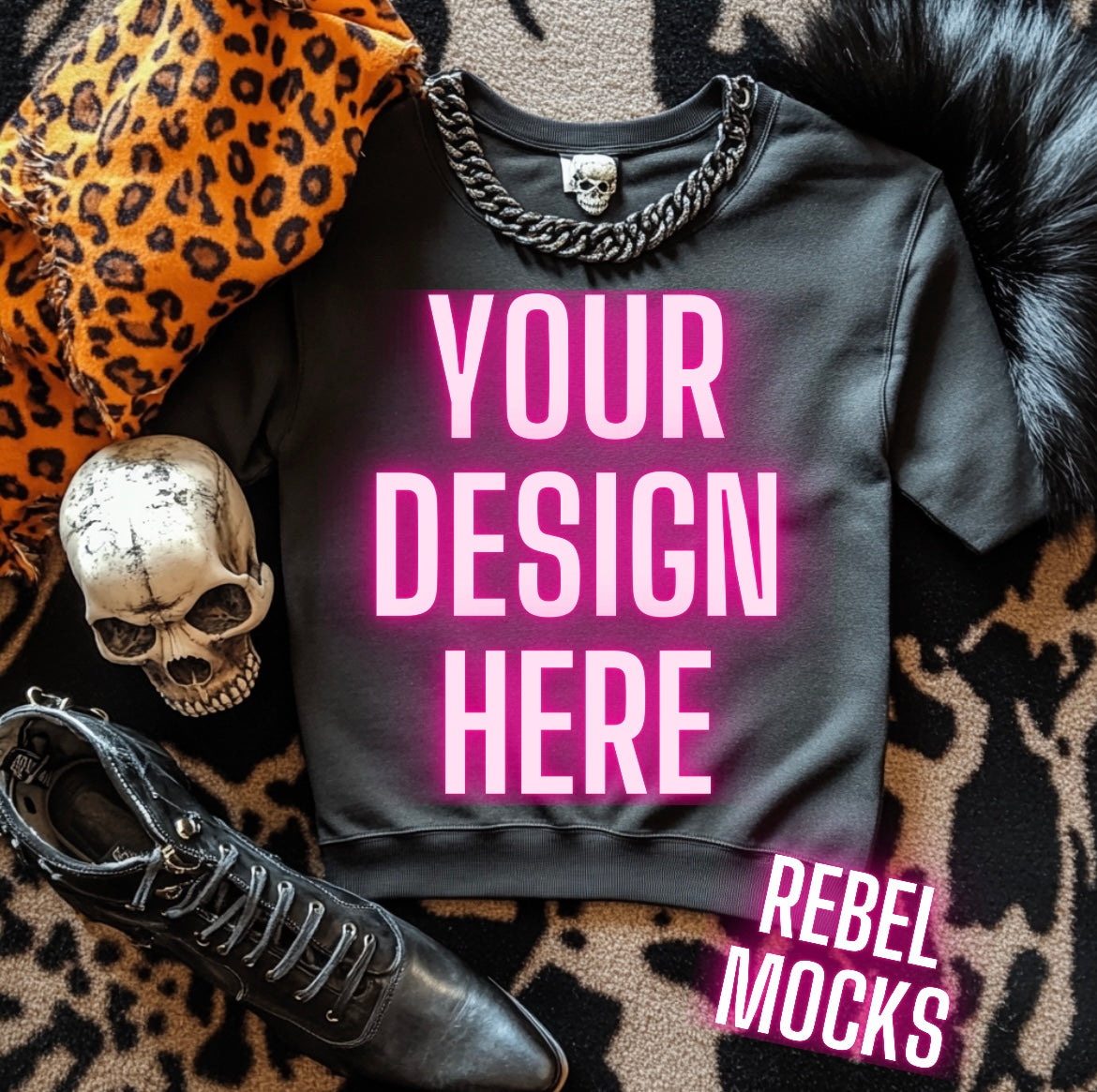 Black Crew Sweatshirt Flat Lay Mock Up Western Grunge Alt Rock N Roll Vibes