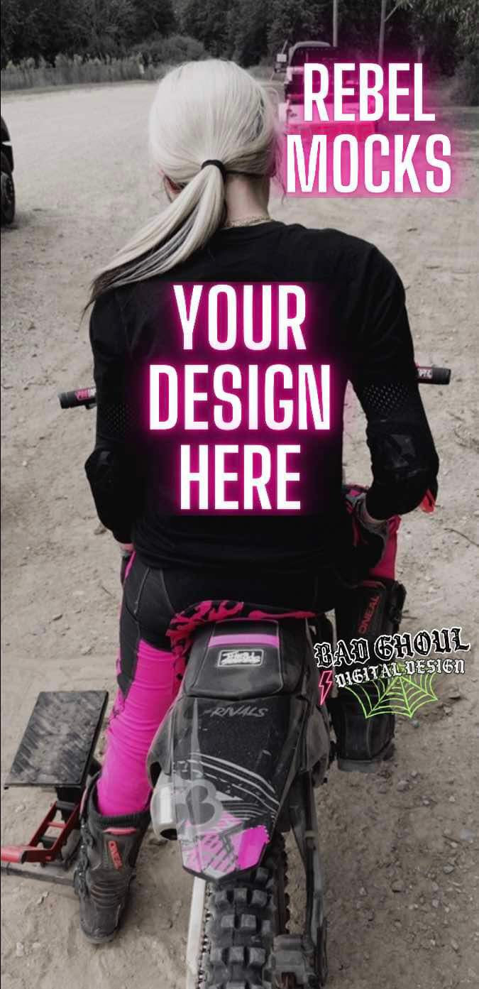 Moto Girl Black tee Back Model Mock Up TRENDING VIBES