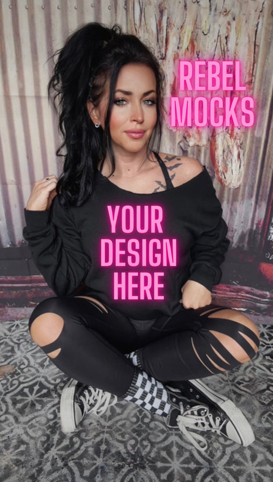 Off Shoulder Mock Bundle Black Crew IRL Alternative Edgy